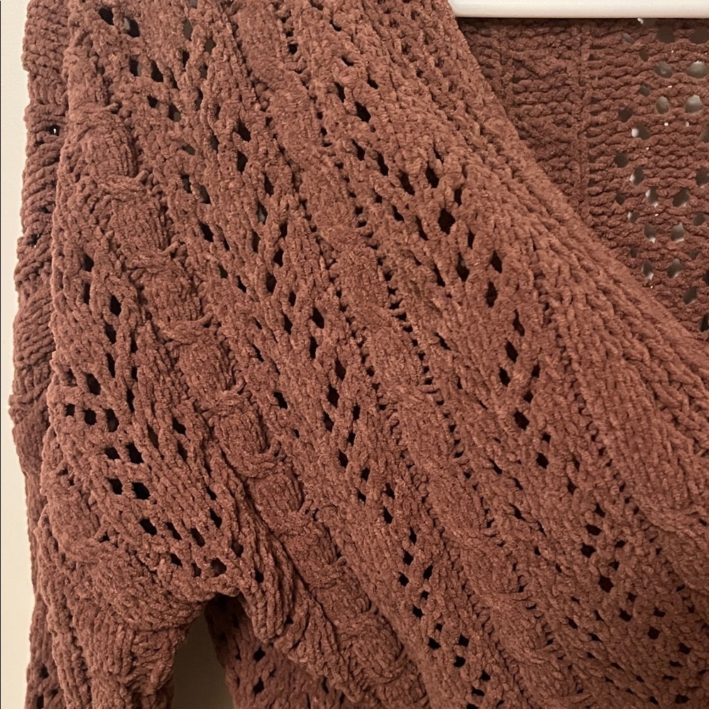 Jessica Simpson Chocolate Open-Knit Cardigan - Picture 3 of 5